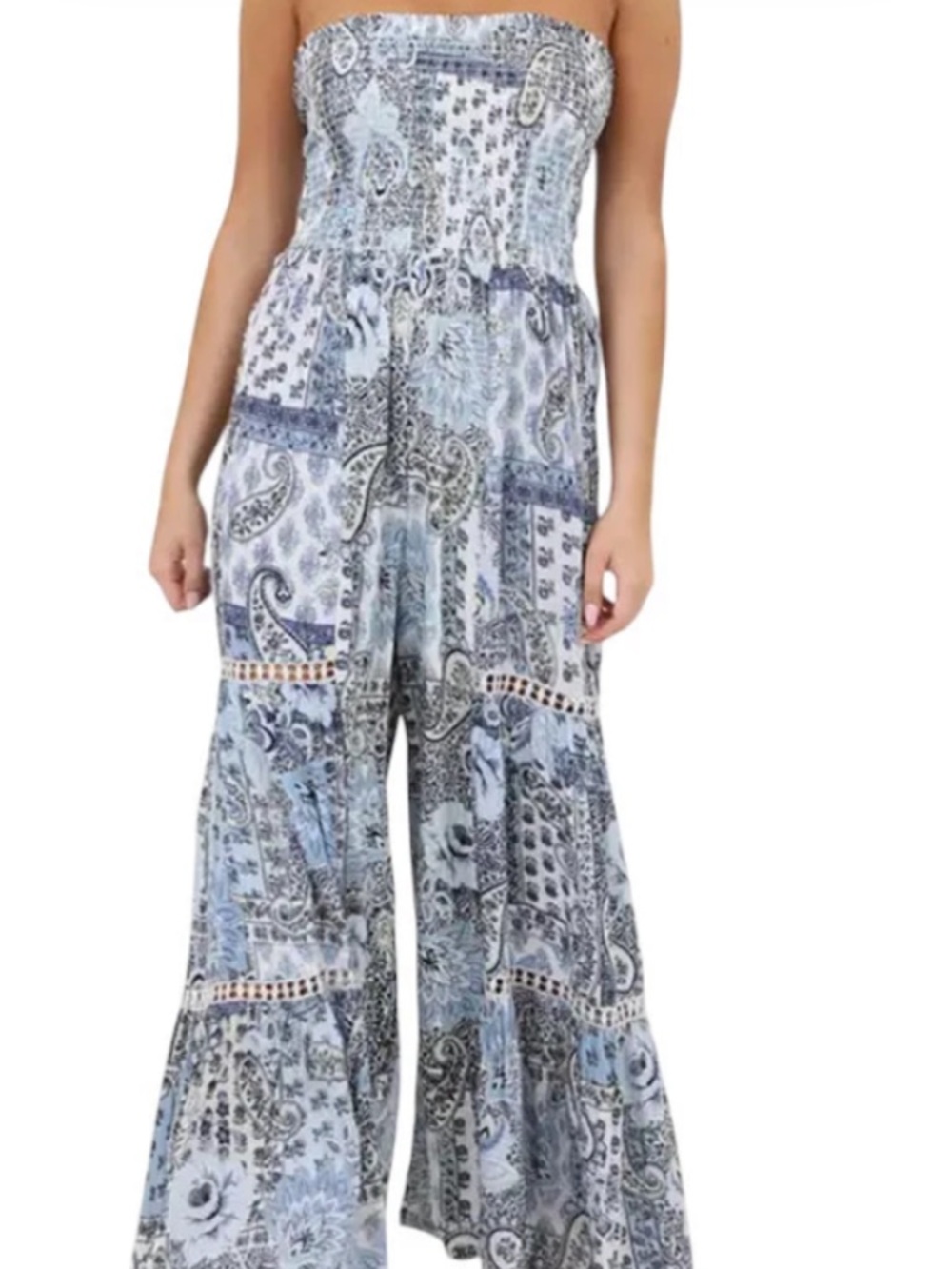 Angie Blue and White Paisley Jumpsuit